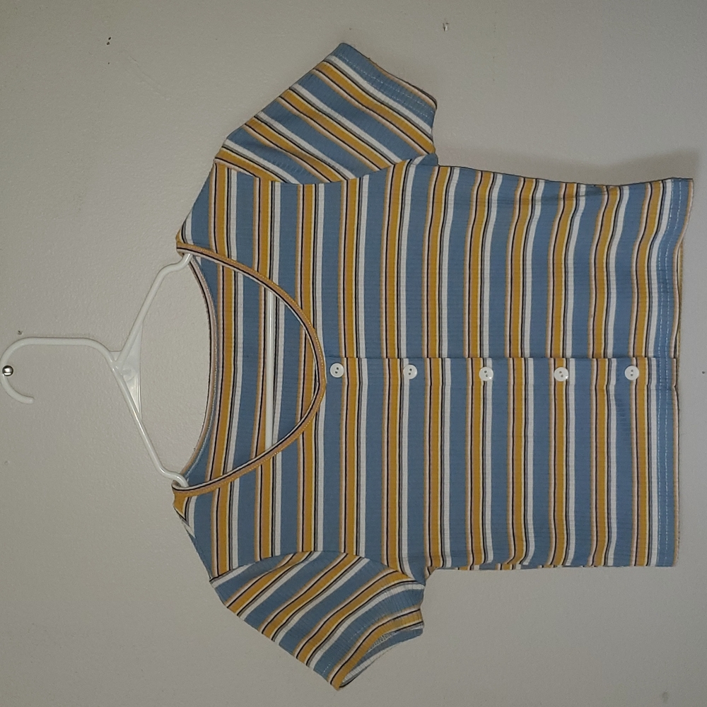 2/$20 | ROMWE | Striped Button Front Ribbed Tee - Picture 6 of 8